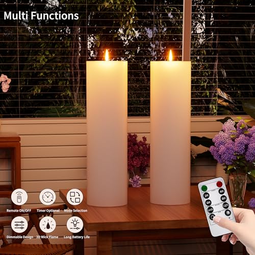 BUTHY 14" x 4" Large Outdoor Candles with Timer Waterproof Flickering LED Flameless Candles Battery Operated with Remote Fake Pillar Candles Realistic for Patio Porch Lanterns, White 2 Pack - color: White, size: 14in-2Pack
