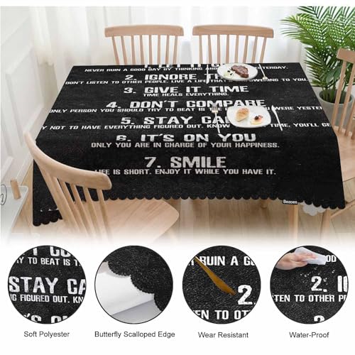 Rectangle Tablecloth 52x70 Inch Inspirational Quote, 7 Rules of Life Phrase Dining Table Cloth Table Cover for Home Kitchen Restaurant Party Buffet Picnic, 4-6 Seats - color: Inspirational Quote
