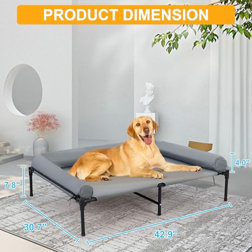 42'' Outdoor Elevated Dog Bed with Pillow, Raised Dogs Bed with Six Support Feet, Breathable Cooling Dog Cot Beds Mediu with 4 Ice Pack(Large)