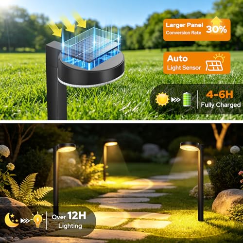 APONUO Solar Pathway Lights Outdoor, 3 Color Temperatures Selectable CCT, Focused Ground Spot Lens, Brighter Up to 12 Hrs IP65 Waterproof Path Lights for Walkway Driveway Yard Garden, Black, 8 Pack - color: Black, size: 8 Pack