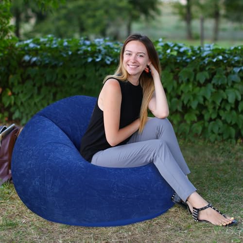 Realspring Inflatable Bean Bag Chairs Outdoor Blow up Camping Chairs Inflatable Lazy Sofa Folding Portable Bean Bag Loungers Couch for Movie Night(Dark Blue,2 Pcs) - color: Dark Blue