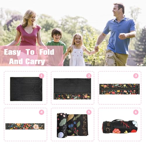 Picnic Blankets Waterproof Extra Large, 80"x 80" Outdoor Beach Blanket Sandproof Oversized Foldable Lightweight Portable 3-Layer Camping Mat for Parks,Hiking,Travel,Music Festival(Flowers) - color: Blue-purple, size: 6'8" x 6'8" (Square)