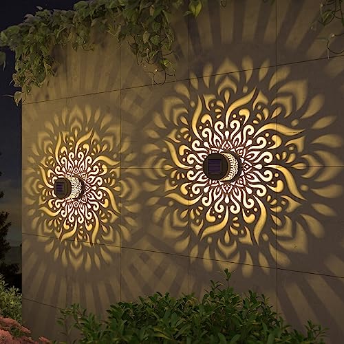 gardencave 2 Pack Solar Fence Lights Metal Solar Powered Outdoor Deck Step Wall Lights Mandala Theme Waterproof Fence Light for Garden Post Patio Backyard Yard Decor (2 Pack) - color: Mandala, size: 2 Pack