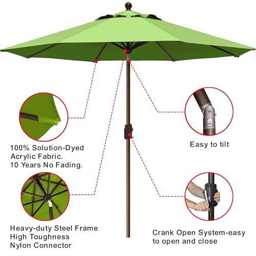 EliteShade USA 10-Year-Non-Fading 9Ft Market Patio Umbrella, UPF 50+ UV Protection Performance Sun Umbrella, Heavy Duty Commercial Grade Outdoor Table Umbrella with Crank & Tilt, Windproof Vented Top for Garden, Pool, Deck and Outdoor Playsets, Macaw Gree