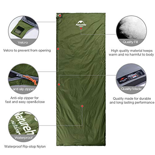 Naturehike Lightweight Compact Sleeping Bag, 59℉/32℉ Envelope Ultralight Backpacking Sleeping Bag Portable, Waterproof with Compression Sack for Cold&Warm, Camping, Traveling, Hiking - color: Navy Green