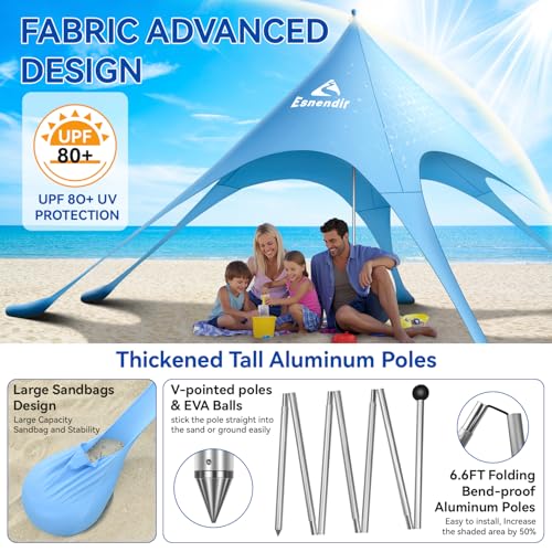 Beach Tent Sun Shelter & Portable Beach Canopy UPF 80+ UV Protection, Beach Shade Canopy with 6 Sandbags, Sand Shovel Ground Pegs for Outdoor Camping, Picnics (12x12 Ft, Sky Blue) - color: Sky Blue