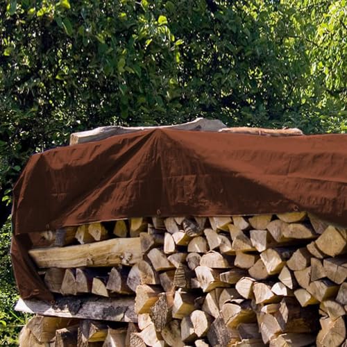 Heavy Duty Waterproof Tarp, Brown/Silver Multipurpose Poly Cover with Grommets, 50x50 Feet, 10 Mil Thickness, All-Season Outdoor Protection