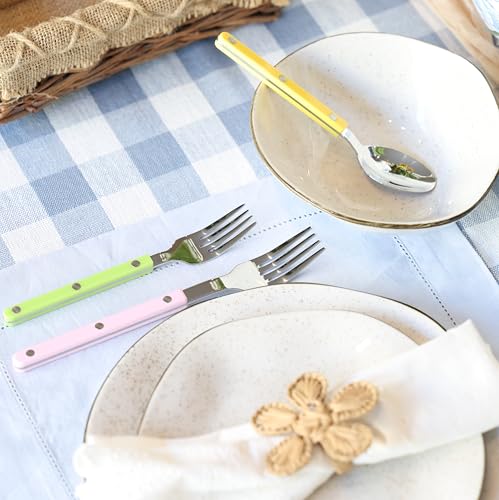 ANNOVA Silverware Set, Retro/Rivet Colorful Stainless Steel Tableware Kitchen Flatware Set Utensils, Includes Dinner Knives, Forks, Spoons, Salad Forks & Dessert Spoons (Pastel Mix, 10 Pieces) - color: Pastel Mix