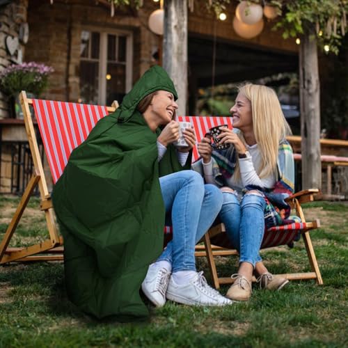 Large Outdoor Waterproof Blanket Extra Thick Fleece Stadium Blanket for Camping, Car, Pet, Picnics - Windproof, Wearable, Machine Washable 80" x 58" (Green,Hooded) - color: Hooded-green