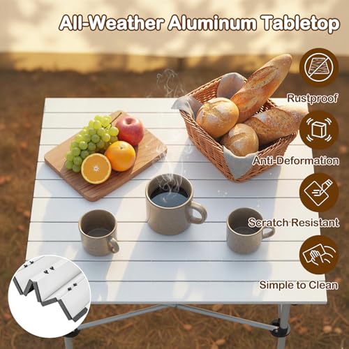 Giantex Folding Roll-up Camping Table, Outdoor Lightweight Aluminium Table for 4, Portable Square Table with Carry Bag for Picnic, Hiking, BBQ, Beach, Tailgating (28"x28"x27.5",Silver) - color: Silver