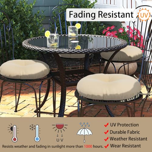 Magpie Fabrics Outdoor 15"x15"x4" Round Bistro Seat Cushions with Ties Set of 2, Tufted Waterproof Patio Floor Chair Pads for Home Garden Balcony Kitchen Office Porch, Olefin Beige - color: Olefin Beige