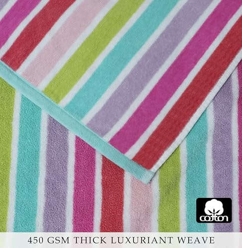 COTTON CRAFT Oversized Beach Towels - 2 Pack XXL 35x84 - The Big Kahuna 7 Foot Extra Large Beach Blanket Towel - Big & Tall - Huge 100% Cotton Velour Soft Pool Bath Luxury Towel - Pink Multi - color: Cabana Stripe - Pink Multi, size: 2 Pack - 35x84