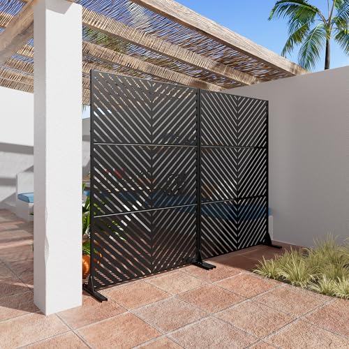 Casaphoria 72" H x 47" W Metal Outdoor Privacy Screen, Freestanding Decorative Divider for Patio, Deck, Balcony, and Garden with Stable Base, Black Parallel - color: Black-parallel