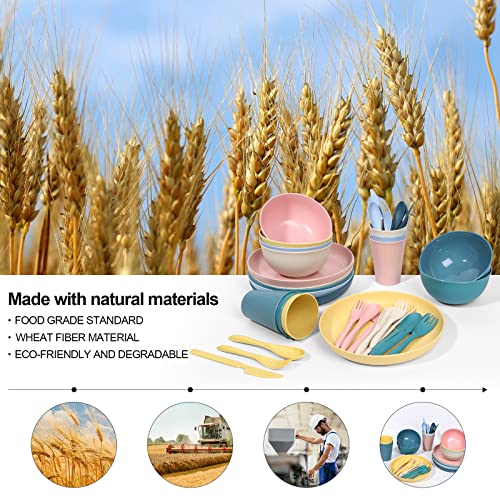 Wheat Straw Dinnerware Sets -DAPIPIK 36 Piece Unbreakable Dinnerware Sets for 6, Wheat Straw Plates and Bowls Set, Lightweight Camping Plates Cups and Bowls Set.Dishwasher Microwave Safe Dinnerware - color: Rich and colorful