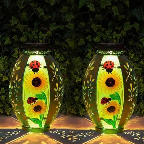 STARSOUL 2 Pack Solar Lantern Outdoor Waterproof, Hanging Solar Lantern for Patio Garden Yard Decor, Sunflower Garden Decor, Sunflower Gift for Women - color: Sunflower-B