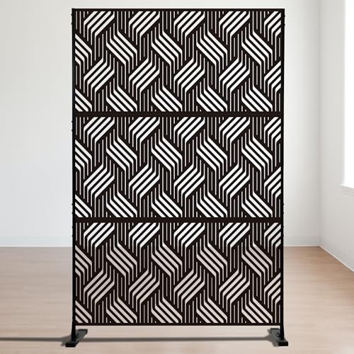 Kozyard Metal Privacy Screen 74" H x 47.2" W Decorative Outdoor Divider with Stand Panels Freestanding Screen Set for Deck Patio Balcony Garden Outdoor&Indoor(Black/Iron Weave) - color: Iron Weave
