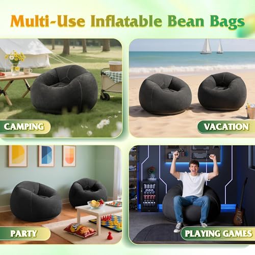WLIVE 2 Pcs Bean Bag Chair for Kids Adults, Inflatable Chair, No Filler, Comfy, Suit for Dorm Gaming Room Indoor Outdoor, Black - color: Black, size: 2 Pcs With No Filler