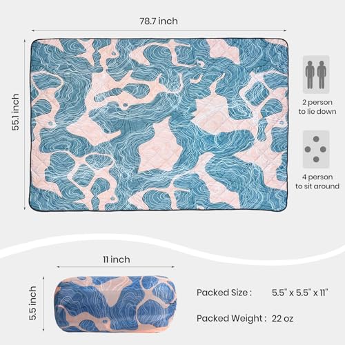 Waterproof Outdoor Blanket, 79" x 55" Large Packable Picnic Blankets, Foldable Picnic Mat for Park, Lawn, Grass, Beach, Concert (Abstract Line) - color: Abstract Line