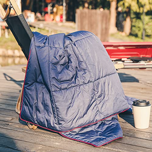 Sonive Blanket 52x75, Packable Compact Blanket Weatherproof Outdoor Down Alternative Throw Puffy Warm Quilt for Camping, Hiking, Backpacking, Picnic, Stadium Dark Blue - color: Dark Blue