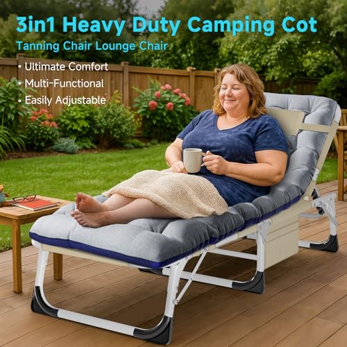ABORON Heavy Duty Tanning Chair, Outdoor 5-Position Folding Chaise Lounge Chair with Pad, Portable Beach Lounge Chair for Outdoor Sunbathing Patio Pool Lawn Deck Poolside - color: Pearl Gray, style: Lounge Chair