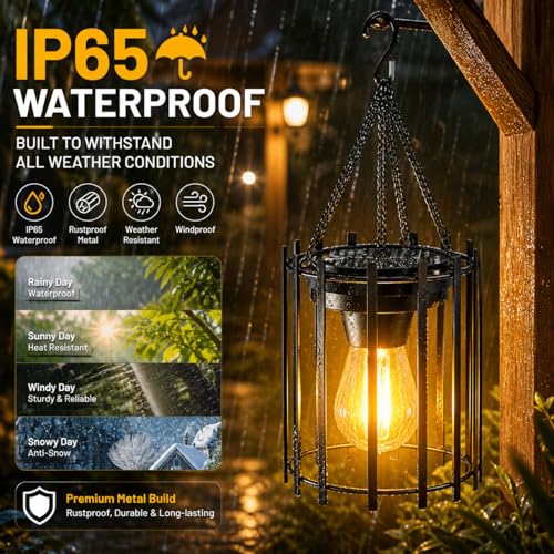 KOOPER Solar Lanterns Outdoor Waterproof, Upgraded Bright Hanging Solar Lights Outdoor Lanterns Decorative, Auto ON/Off Metal Hanging Lantern Lights for Proch Yard Patio Garden Decor 2 Pack - size: 2 PACK