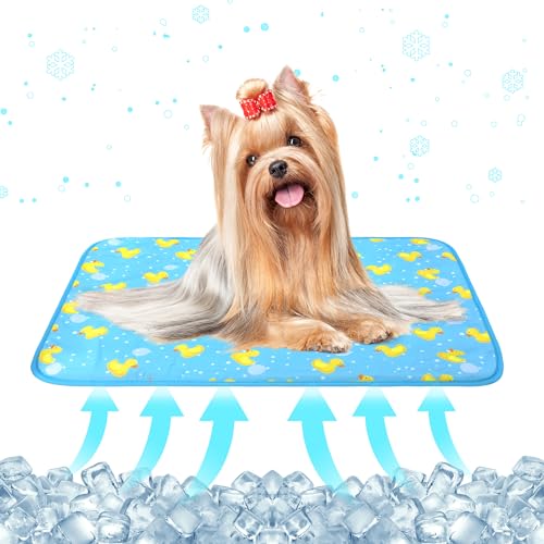DELIFUR Cat Cooling Mat- Pet Ice Mat Outdoor for Dogs Self Cooling Pad for Kitten Cat Puppy Machine Washable (Medium, Blue Duck) - color: Blue Duck, size: M: 27.5" x 19.5"