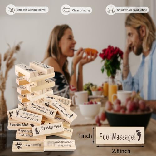 48Pcs Super Naughty Block Tower Game, Couple Adult Valentine Tumbling Tower Block Game for Date Night Ideas, Stacking Wooden Blocke for Grown Ups