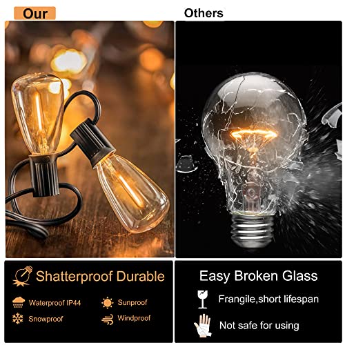 DAMAING Outdoor String Lights 200 FT Waterproof Patio Lights with 102 ST38 Shatterproof LED Bulbs, Dimmable Vintage Edison String Lights for Outside House Backyard Porch Gazebo Party,2-Pack x 100ft - color: Black, size: 200 Feet
