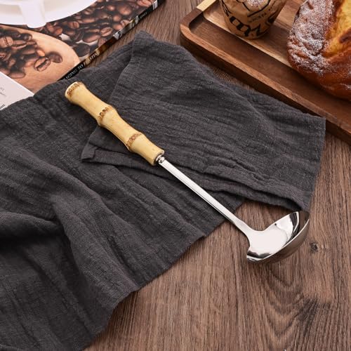 Soup Ladle and Slotted Spoon Set, 304 Stainless Steel Serving Utensils with Natural Bamboo Handle, Soup Spoons For Serving Gravy Hot Pot Or Restaurant, 10.2 Inch, 4 PCS / 2 of Each - color: 4-Piece Soup Ladle