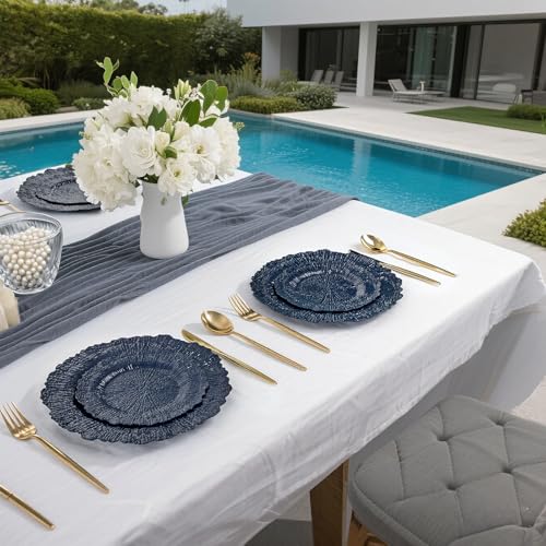 DaYammi 60Pcs Blue Plastic Plates - Dark Blue Pates Disposable - Heavy Duty Plastic Plates for Party Including 30 Dinner Plate, 30 Dessert Plate,blue Disposable plates for Party Wedding Dinner - color: Dark Blue