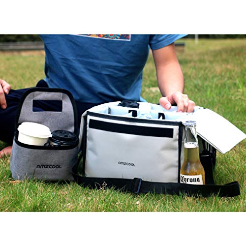Insulated Drink Carrier - Keep Drink Cold & Food Hot, Reusable Caddy with Dividers & Clear Pocket