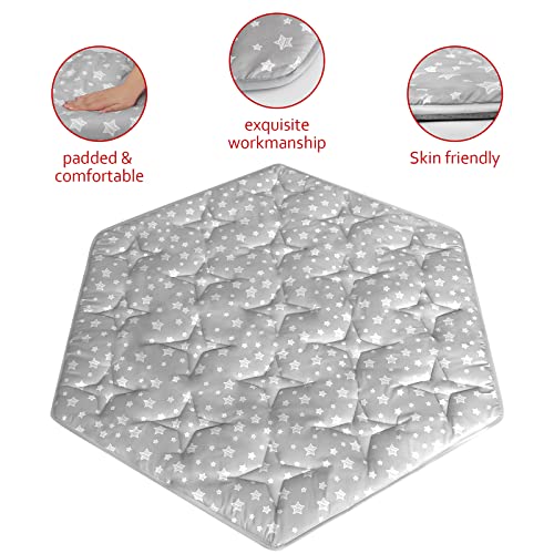 Hexagon Playpen Mat Compatible with POP 'N GO Baby Playpen, 59 Inch Hexagon Playpen Mattress Pad, Non Slip and Padded Play Mat Grey with Star Print - color: Grey With Star, size: for POP 'N GO Playpen