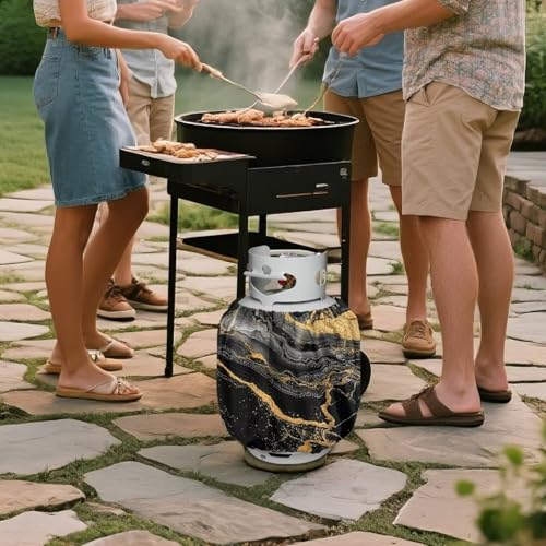 Rv Propane Tank Cover Black Gold Gas Tank Covers Protective Covers for Grill, Travel Trailer RV and Outdoor Use Windproof Weatherproof Gas Carrier - color: Black Gold