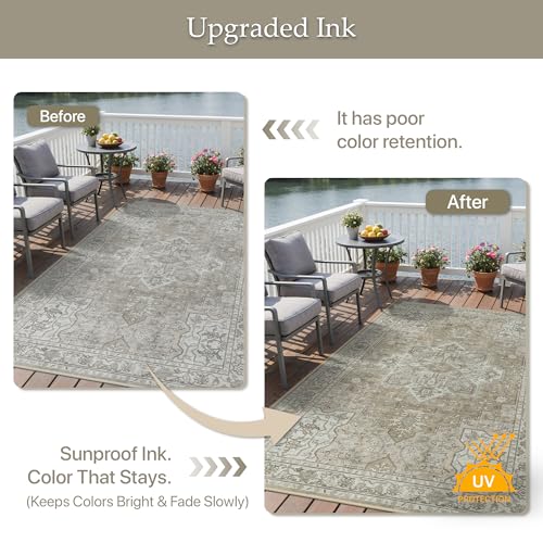 GENIMO Outdoor & Indoor Area Rug 6'x9', Waterproof, Non-Shedding, Easy Cleaning, Boho Mat for Patio, Living Room, Balcony, Dining Room, RV, Deck, Bedroom, Camping, Outside Carpet,Coffee Beige - color: Coffee Beige, size: 6' x 9' (Rectangular)
