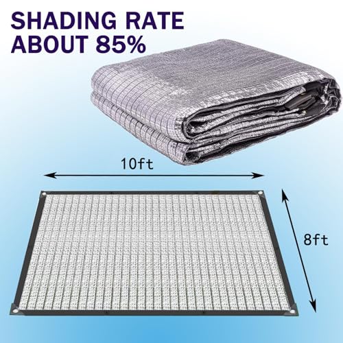 E.share 80%-85% Aluminum Shade Cloth, 8ft X 10ft Silver Heat Reflective Mesh Tarp with Grommets, Sun Block Privacy Cover for Outdoor Pergola, Patio, Garden, Greenhouse, Balcony, Car, Pet, Lawn - size: 8ft X 10ft