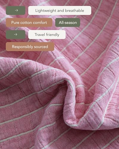 UnHide Summer Cotton Blanket -100% Cotton - Breathable and Lightweight - Cozy Throw Blanket for Outdoor Picnic, Beach, Park, and Backyard - Machine Washable - 60” x 80” - Pink - color: Pink
