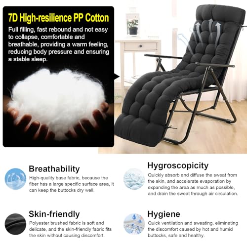 ERWUDEling Lounge Chair Cushion for Outdoor Furniture – Zero Gravity Chair Cushion Replacement, Oversized Waterproof Patio Cushion for Chaise Lounge, Indoor Lounger Chair, Replacement Cushion Only - color: Black, size: 67x19x4 inch
