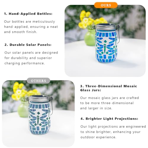 Starsoul 4 Pack Solar Hanging Lanterns Outdoor Waterproof, Mosaic Dragonfly Decor Glass Solar Outdoor Lights, Decorative Solar Lantern for Outside Pathway Patio Porch Yard Decor - color: Dragonfly-4PC