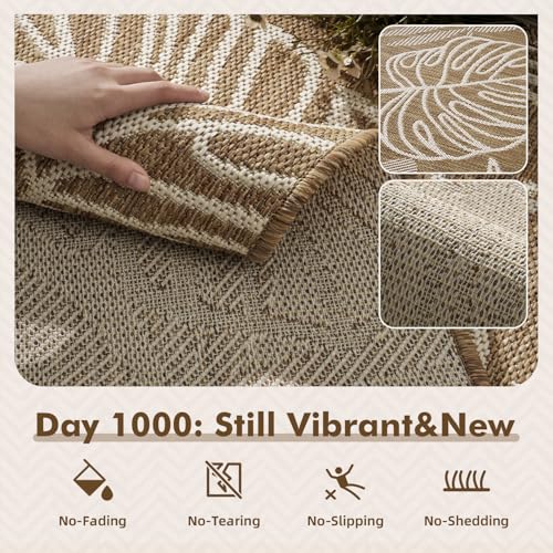 MontVoo-Outdoor Rug-Patio Rug 6x9 ft Polypropylene Indoor Outdoor Rugs Outdoor Carpet for Patio Deck Balcony Porch, Textured Weave, Durable for High Traffic, Fade-Resistant, Tropical Neutral Brown - color: Brown Tropical, size: 6' x 9' (Rectangular)