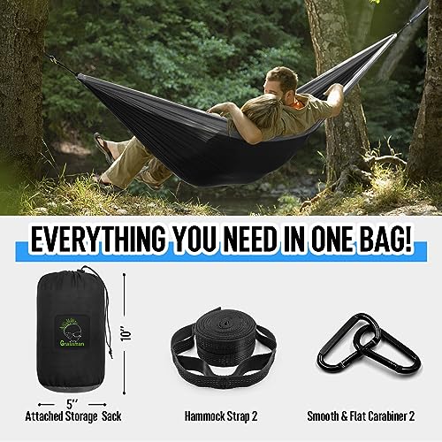 Grassman Camping Hammock Double & Single Portable Hammock with Tree Straps, Lightweight Nylon Parachute Hammocks Camping Accessories Gear for Indoor Outdoor Backpacking, Travel, Hiking, Beach - color: Black & Grey, size: Two Person