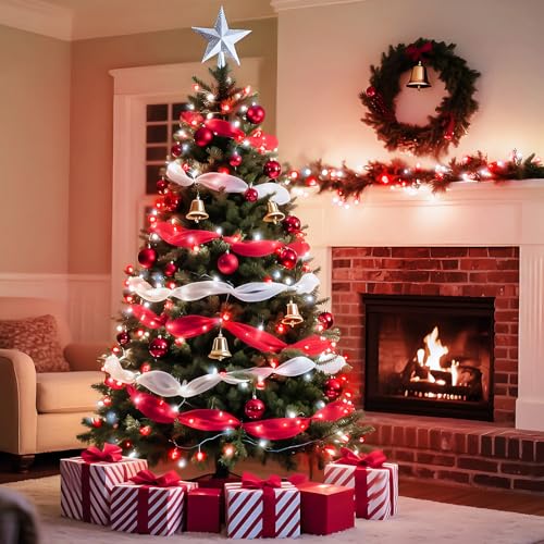 75.8 FT 200 LED Red and White Christmas Lights Outdoor Indoor, Timer & Memory Function & 8 Modes, Extendable Green Wire, Waterproof Fairy Twinkle Lights for Xmas Tree Holiday Party Garden Yard Decor - color: Red & White, size: 200LED