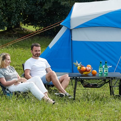 Portal Camping Table Foldable Portable with Adjustable Legs, Aluminum Folding Table Roll Up Table with Carrying Bag for Outdoor, Beach, Picnic, Backyards, BBQ and Party, Black - color: Black, size: Large-35.4"L x 20.9"W