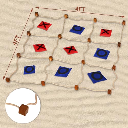 Giant Tic Tac Toe Outdoor Games, Bean Bag Toss for Kids and Adults, 4Ft x 4Ft, Large Backyard Family Game, No Assembly, Indoor Outdoor Play, Portable Giant Lawn Games, Instant Setup - color: Red & Blue