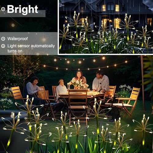 Solar Garden Lights Outdoor: Waterproof 6-Pack DIY Decorative Firework Lights with 2 Modes for Yard Patio Pathway Outside Fairy Decor - Mothers Day Gifts for Women Mom, Warm White - color: Warm White, size: 6 Packs