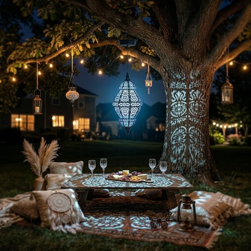 Twinkya Hanging Solar Lights Outdoor Garden Decor, Decorative Waterproof Plastic Moroccan Solar Lantern Lamp, Outside Decorations for Patio Yard Porch Backyard Decor, Gardening Gifts for Women Mom - color: Blue Black, size: 1pack