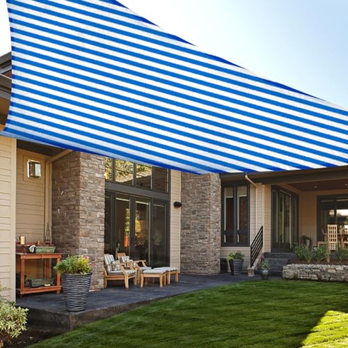 LOVE STORY 6.5' x 10' Rectangle Blue-White Sun Shade Sail Canopy UV Block for Outdoor Patio Garden Backyard - color: Blue-White, size: 0 6.5' x 1 0'