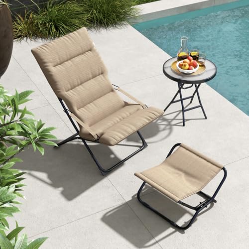 Abba Patio Heavy-Duty Outdoor Chaise Lounge Chair, Reclining Folding Camping Chair with Removable Footrest, All-Weather Portable Patio Furniture for Poolside, Beach, Lawn, Indoor Outdoor Use, Brown - color: Brown