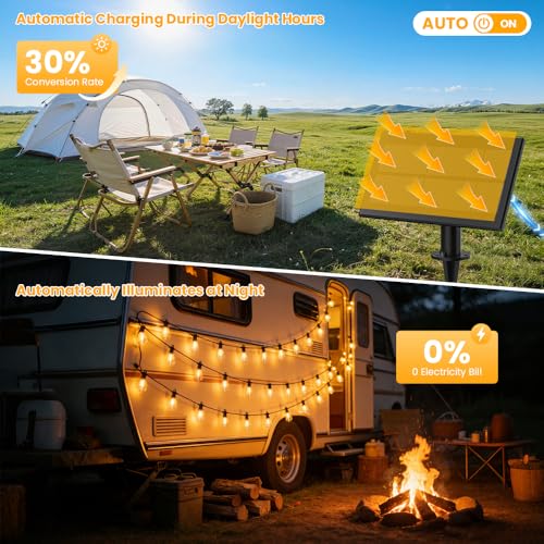 100FT Solar String Lights Outdoor Waterproof IP65 with USB-Charging , Solar Powered LED Patio Lights with 50+2 Shatterproof ST38 Edison Bulbs, Hanging Lights for Outside Backyard Garden Bistro Gazebo - size: Solar-100FT