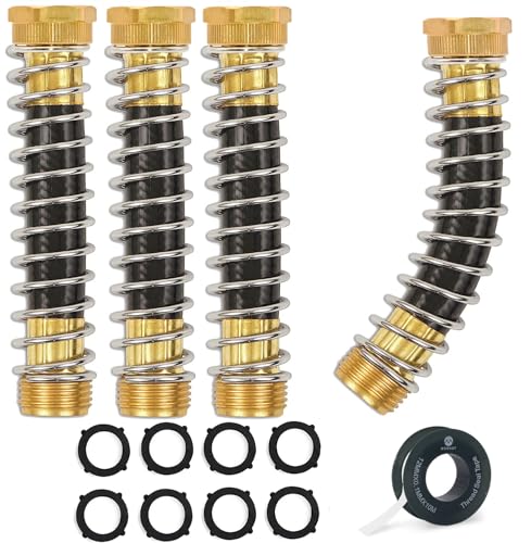 Morvat Garden Hose Protector, Brass Coiled Spring Kink & Strain Extension Connector for Outdoor Water Valve & Faucet, Adapter & Attachment with ¾ Standard Threading, Includes 4 Washers & Tape, 4-Pack - size: 4 Pack