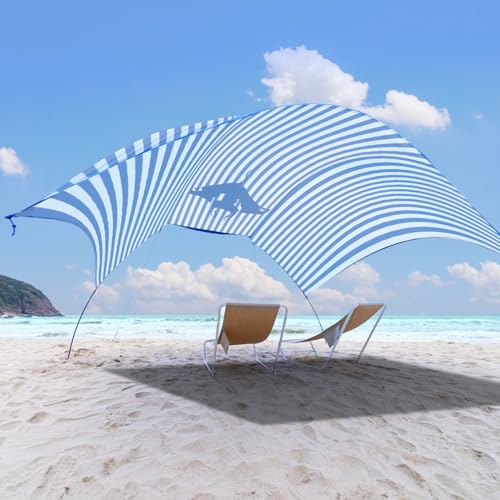Beach Wind-Powered Shade Canopy, Portable Sun Shelter Tent, UPF 50+ UV Protection, Lightweight, Easy Set Up, 150 Sq. Ft. of Shade for up to 6 People, Regatta Manta Rays - color: 1-Regatta Stripe